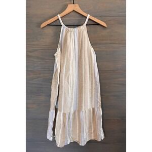 Given Kale Womens Linen Blend Striped Halter Dress Tan White Lavender Small
